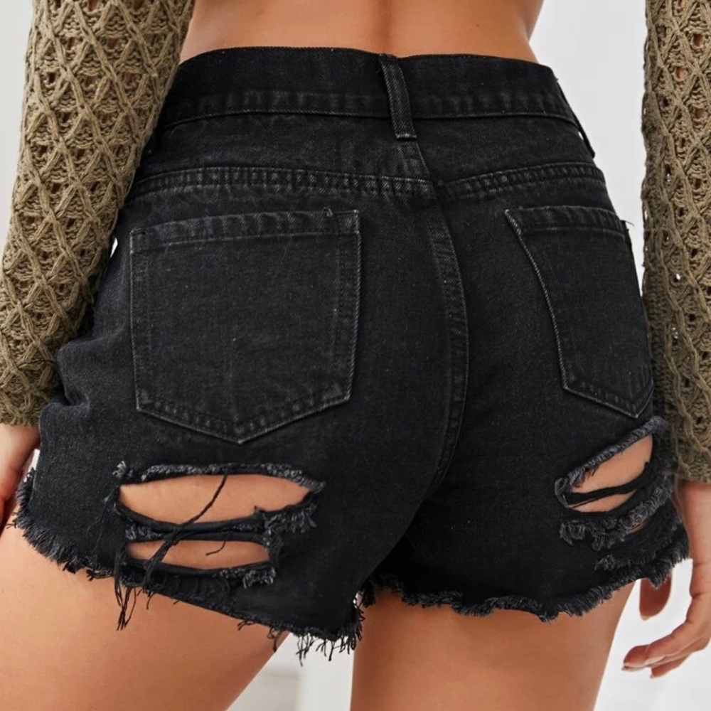 destroyed black jean shorts